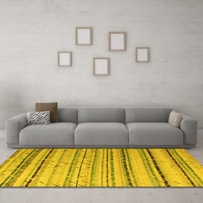 Machine Washable Abstract Yellow Modern Rug in a Living Room, wshabs5345yw