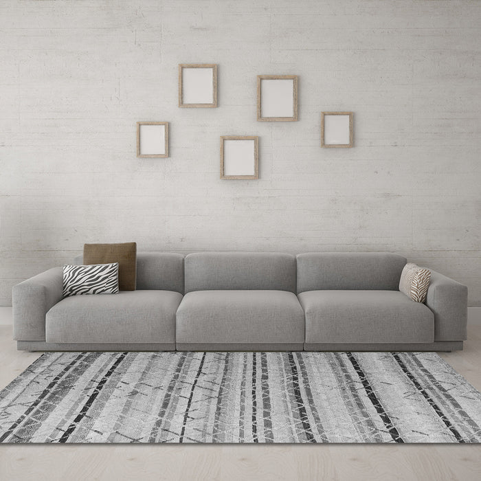 Machine Washable Abstract Gray Modern Rug in a Living Room,, wshabs5345gry