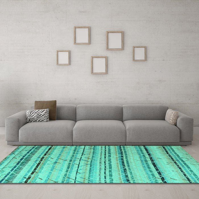 Machine Washable Abstract Turquoise Modern Area Rugs in a Living Room,, wshabs5345turq
