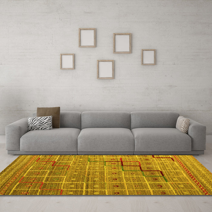 Machine Washable Abstract Yellow Modern Rug in a Living Room, wshabs5346yw