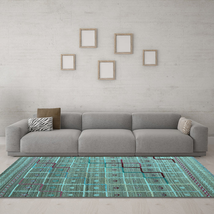 Machine Washable Abstract Light Blue Modern Rug in a Living Room, wshabs5346lblu