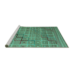 Sideview of Machine Washable Abstract Turquoise Modern Area Rugs, wshabs5346turq