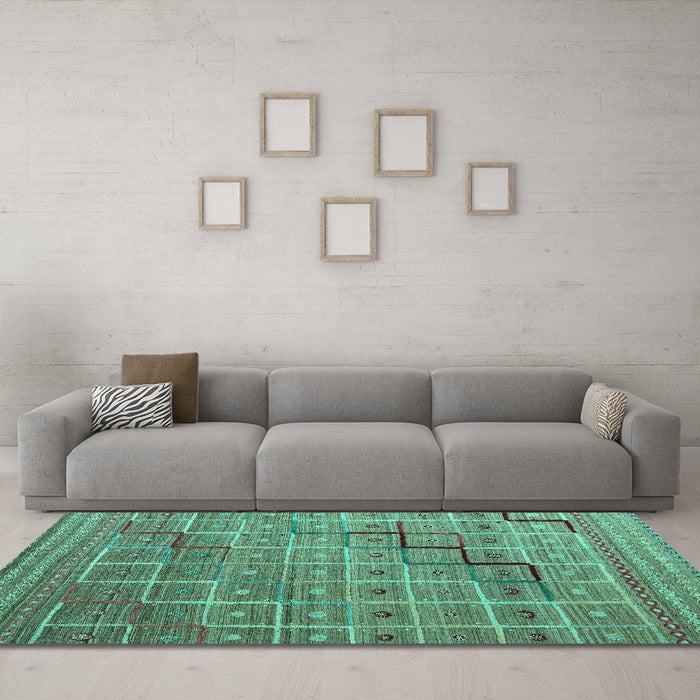Machine Washable Abstract Turquoise Modern Area Rugs in a Living Room,, wshabs5346turq