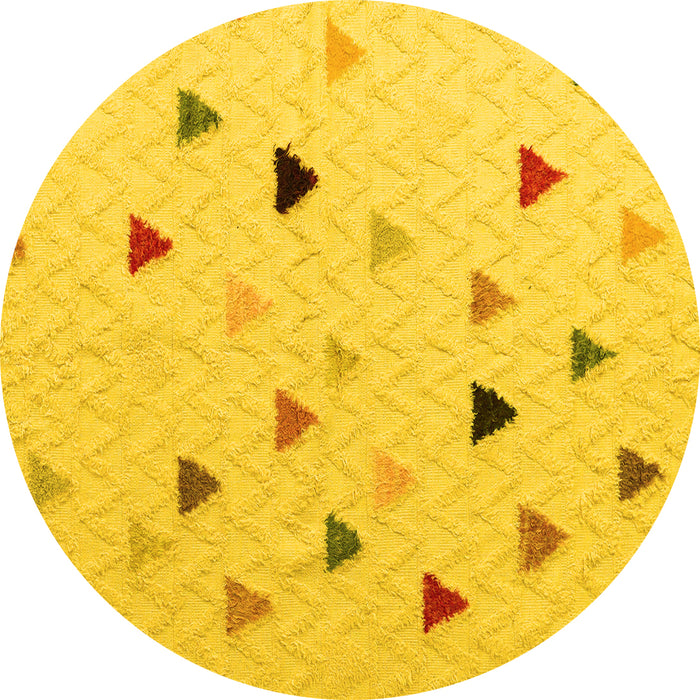 Round Machine Washable Solid Yellow Modern Rug, wshabs5347yw