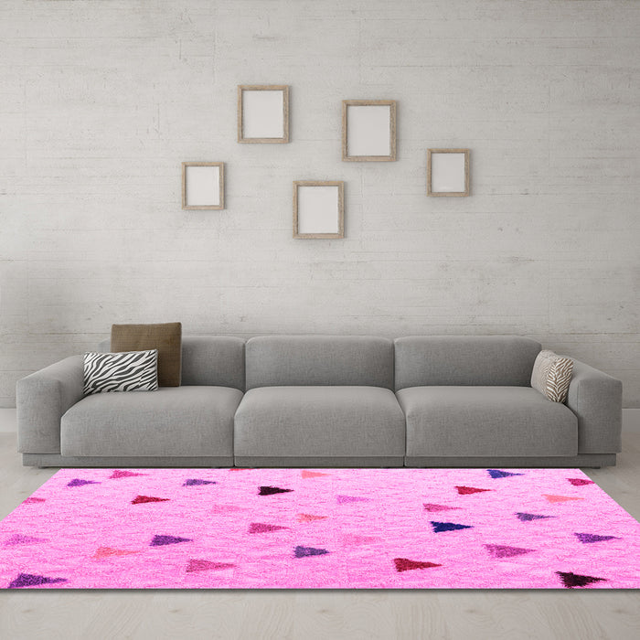 Machine Washable Solid Pink Modern Rug in a Living Room, wshabs5347pnk