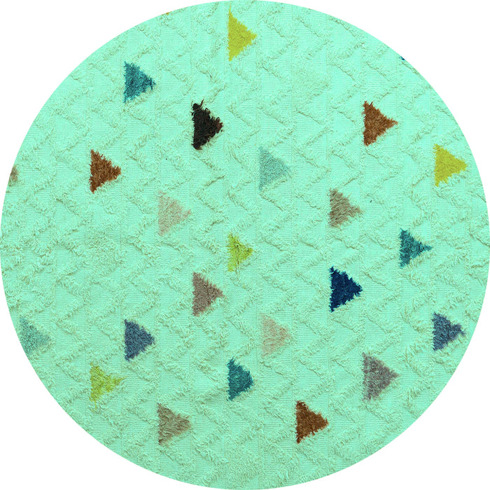 Round Machine Washable Solid Turquoise Modern Area Rugs, wshabs5347turq