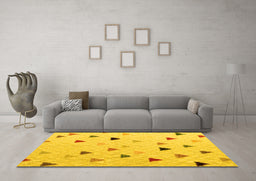 Machine Washable Solid Yellow Modern Rug in a Living Room, wshabs5347yw