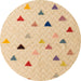 Round Abstract Brown Gold Solid Rug, abs5347