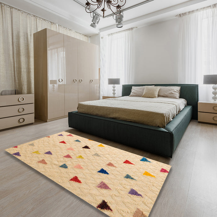 Machine Washable Abstract Brown Gold Rug in a Bedroom, wshabs5347