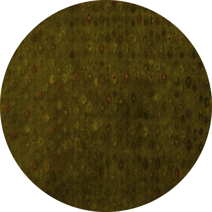 Round Abstract Yellow Modern Rug, abs5348yw