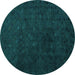 Round Machine Washable Abstract Turquoise Modern Area Rugs, wshabs5348turq