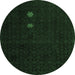 Round Abstract Emerald Green Modern Rug, abs5349emgrn