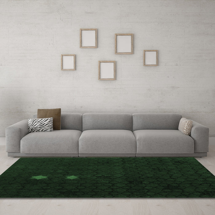 Machine Washable Abstract Emerald Green Modern Area Rugs in a Living Room,, wshabs5349emgrn