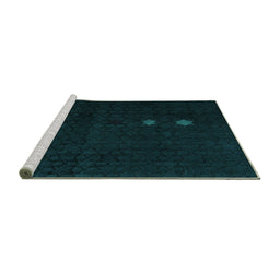 Sideview of Machine Washable Abstract Turquoise Modern Area Rugs, wshabs5349turq