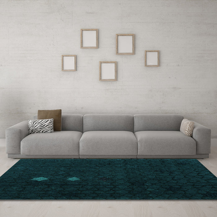 Machine Washable Abstract Turquoise Modern Area Rugs in a Living Room,, wshabs5349turq