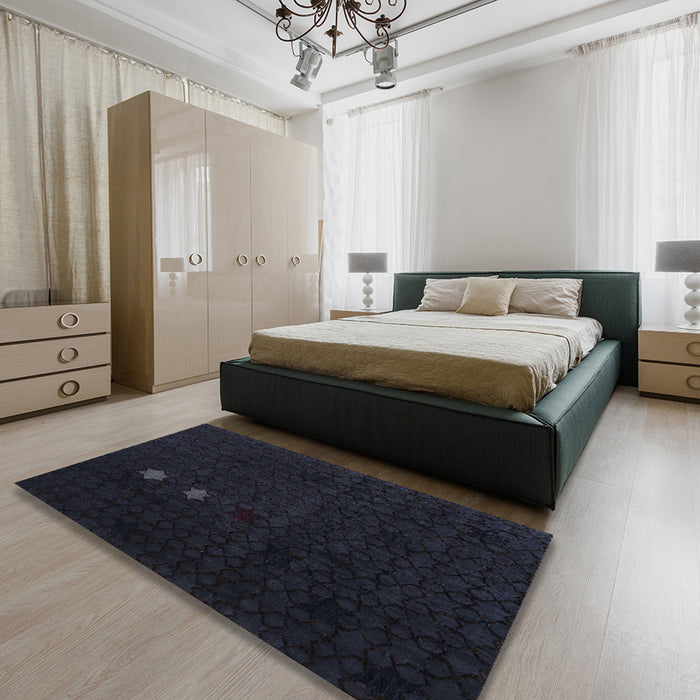 Machine Washable Abstract Midnight Gray Rug in a Bedroom, wshabs5349