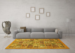 Machine Washable Abstract Yellow Modern Rug in a Living Room, wshabs534yw