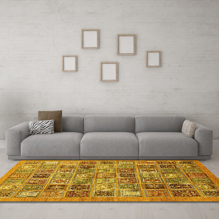 Machine Washable Abstract Yellow Modern Rug in a Living Room, wshabs534yw