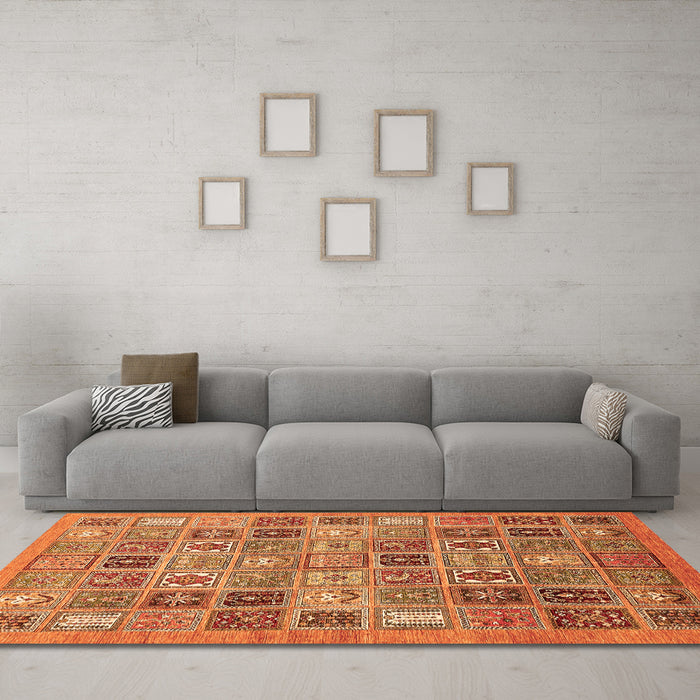 Machine Washable Abstract Orange Modern Area Rugs in a Living Room, wshabs534org