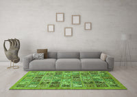 Machine Washable Abstract Green Modern Rug, wshabs534grn