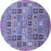 Round Machine Washable Abstract Blue Modern Rug, wshabs534blu