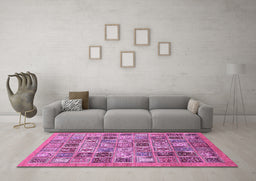 Machine Washable Abstract Purple Modern Area Rugs in a Living Room, wshabs534pur