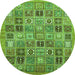 Round Machine Washable Abstract Green Modern Area Rugs, wshabs534grn