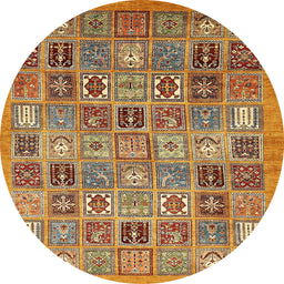 Round Machine Washable Abstract Yellow Orange Rug, wshabs534