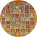 Round Machine Washable Abstract Yellow Orange Rug, wshabs534