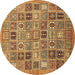 Round Machine Washable Abstract Brown Modern Rug, wshabs534brn