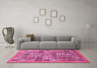 Machine Washable Abstract Pink Modern Rug, wshabs534pnk