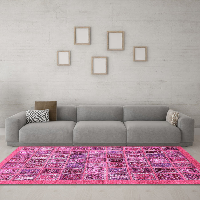Machine Washable Abstract Pink Modern Rug in a Living Room, wshabs534pnk