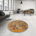 Round Machine Washable Abstract Yellow Orange Rug in a Office, wshabs534