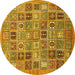 Round Abstract Yellow Modern Rug, abs534yw