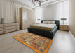 Abstract Yellow Orange Modern Rug in a Bedroom, abs534