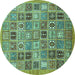 Round Abstract Turquoise Modern Rug, abs534turq