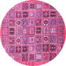 Round Machine Washable Abstract Pink Modern Rug, wshabs534pnk