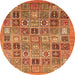 Round Machine Washable Abstract Orange Modern Area Rugs, wshabs534org