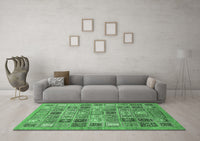 Machine Washable Abstract Emerald Green Modern Rug, wshabs534emgrn