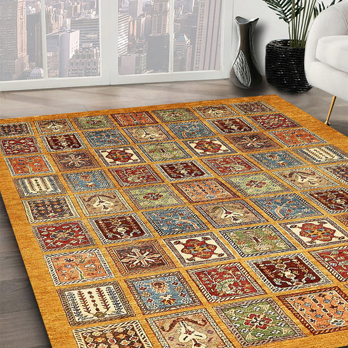 Machine Washable Abstract Yellow Orange Rug in a Family Room, wshabs534