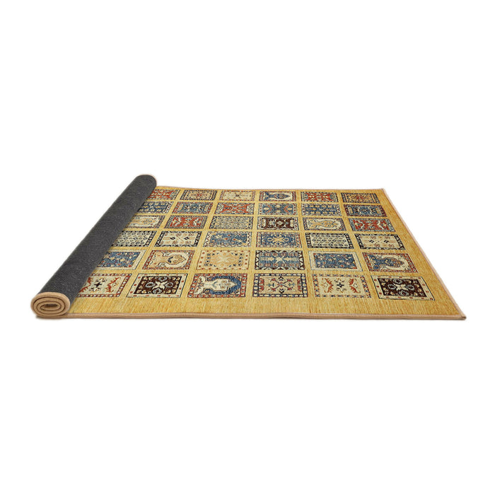 Sideview of Abstract Chrome Gold Yellow Modern Rug, abs535