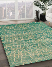 Abstract Dark Sea Green Modern Rug, abs5350