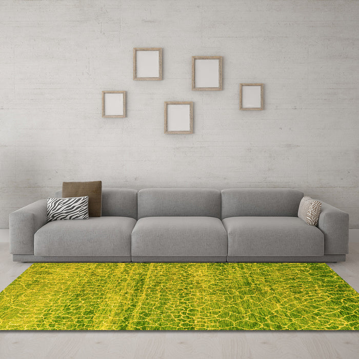 Machine Washable Abstract Yellow Modern Rug in a Living Room, wshabs5350yw