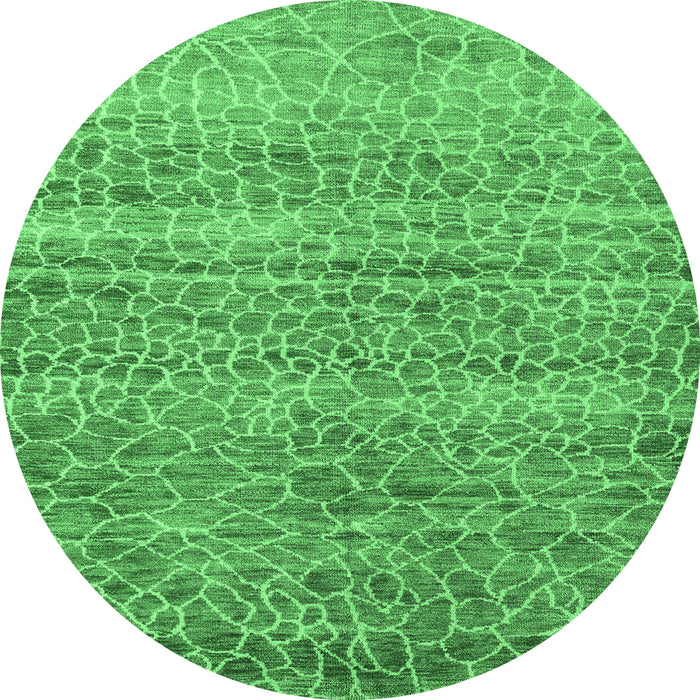 Round Machine Washable Abstract Emerald Green Modern Area Rugs, wshabs5350emgrn