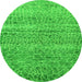 Round Machine Washable Abstract Green Modern Area Rugs, wshabs5350grn