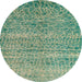 Round Machine Washable Abstract Dark Sea Green Rug, wshabs5350