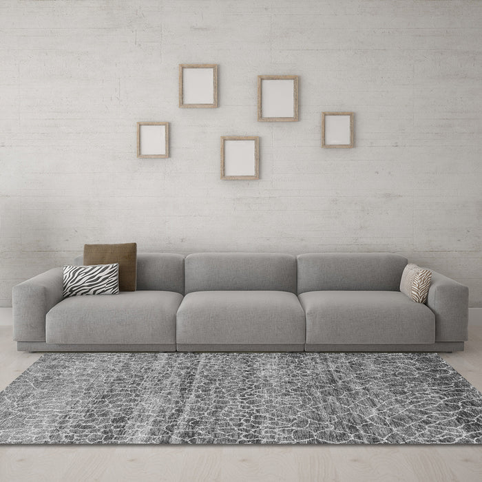 Machine Washable Abstract Gray Modern Rug in a Living Room,, wshabs5350gry