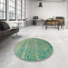 Round Machine Washable Abstract Dark Sea Green Rug in a Office, wshabs5350