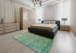 Abstract Dark Sea Green Modern Rug in a Bedroom, abs5350