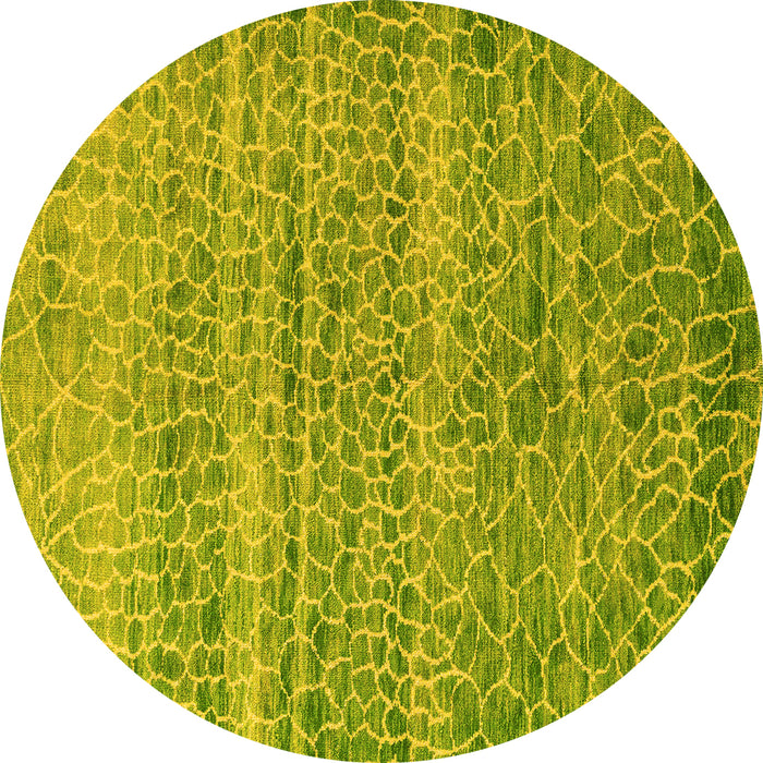 Round Machine Washable Abstract Yellow Modern Rug, wshabs5350yw